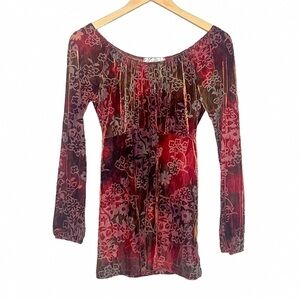 Y2K Dressbarn Velour Flower Pattern Floral Blouse Medium